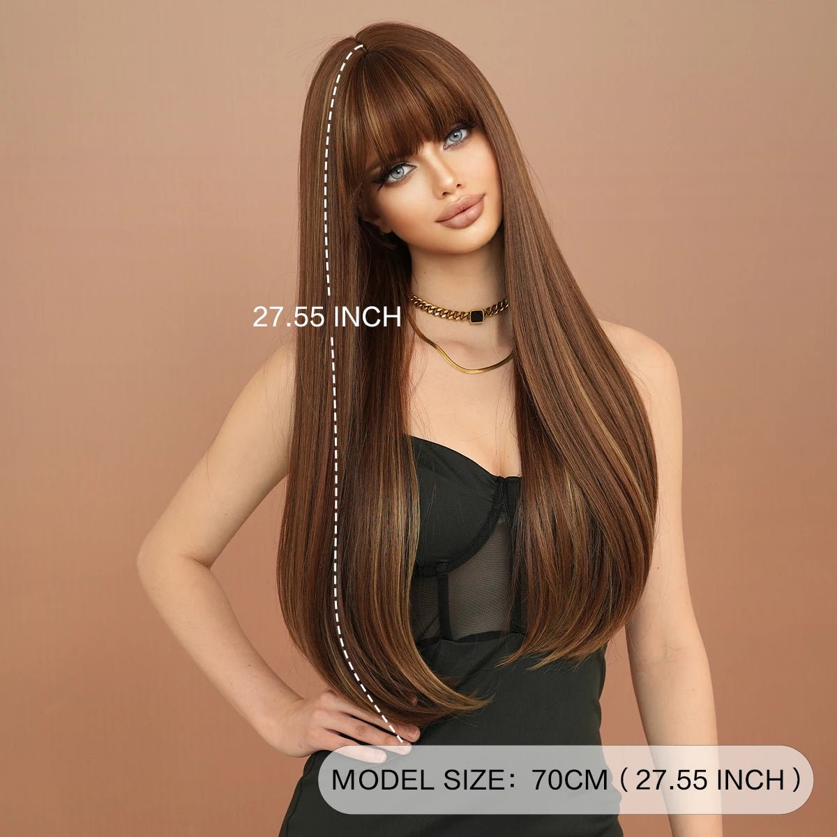 Dark Brown Long Straight Wig with Bangs - HairNjoy