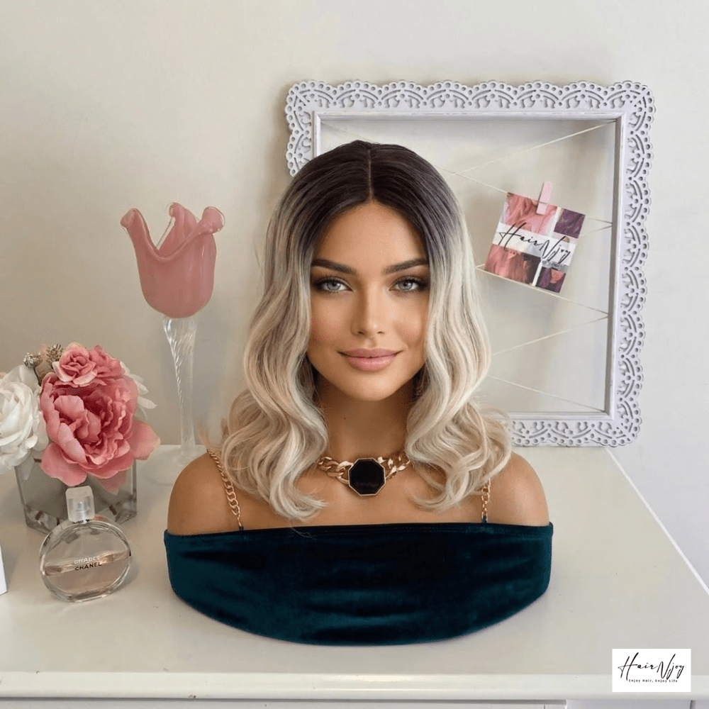 Dark Roots Ash Blonde Ombre Lace Front Wavy Wig - HairNjoy