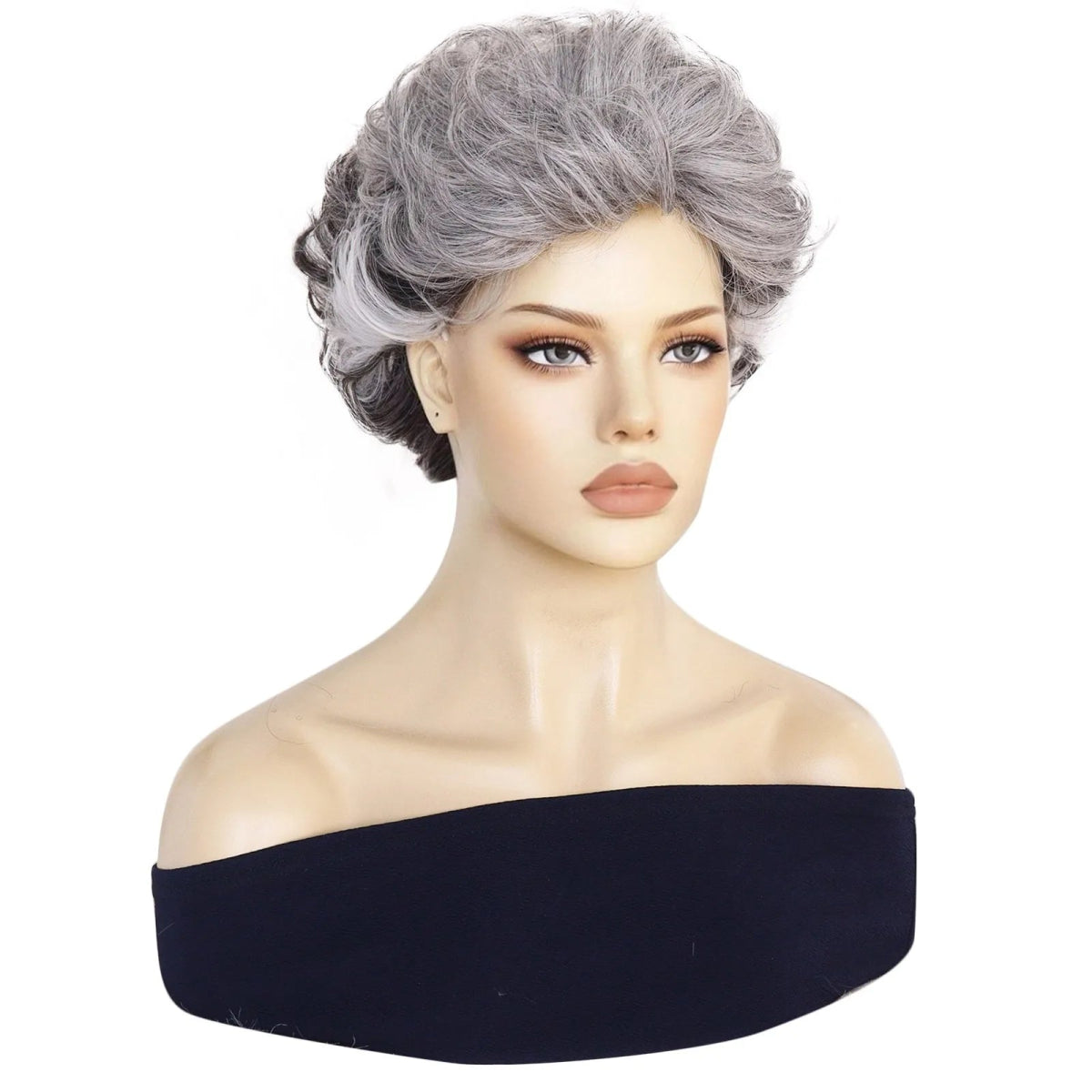 Grey Vintage Old Lady Short Synthetic Wig - HairNjoy