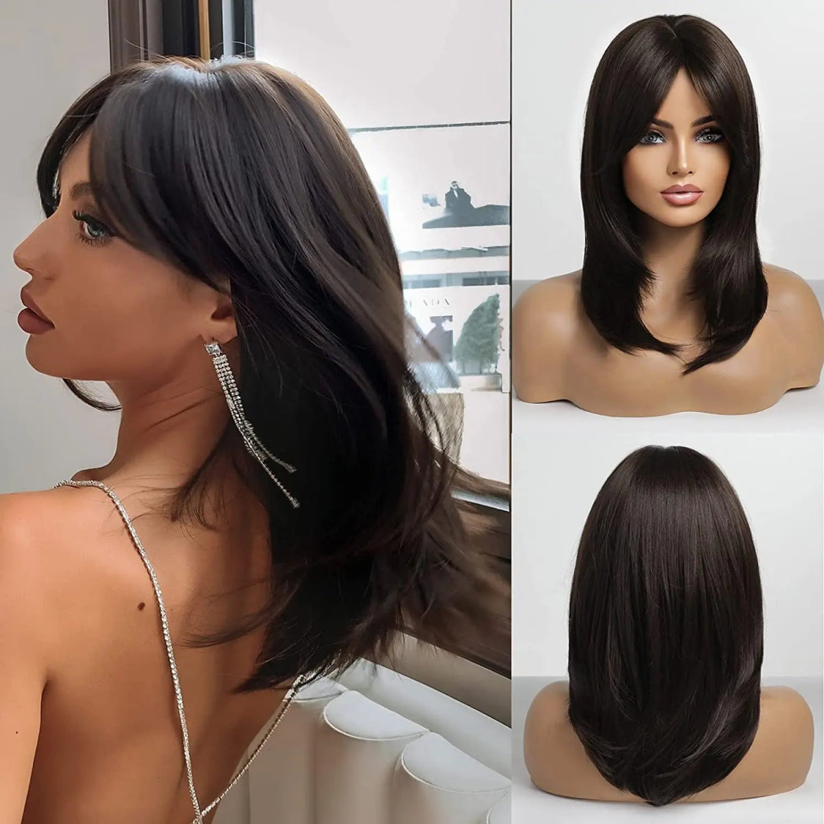Layered Long Straight Wavy Wig with Bangs - HairNjoy