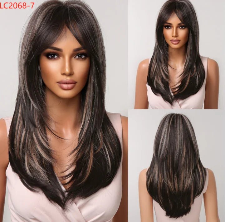 Layered Long Straight Wavy Wig with Bangs - HairNjoy