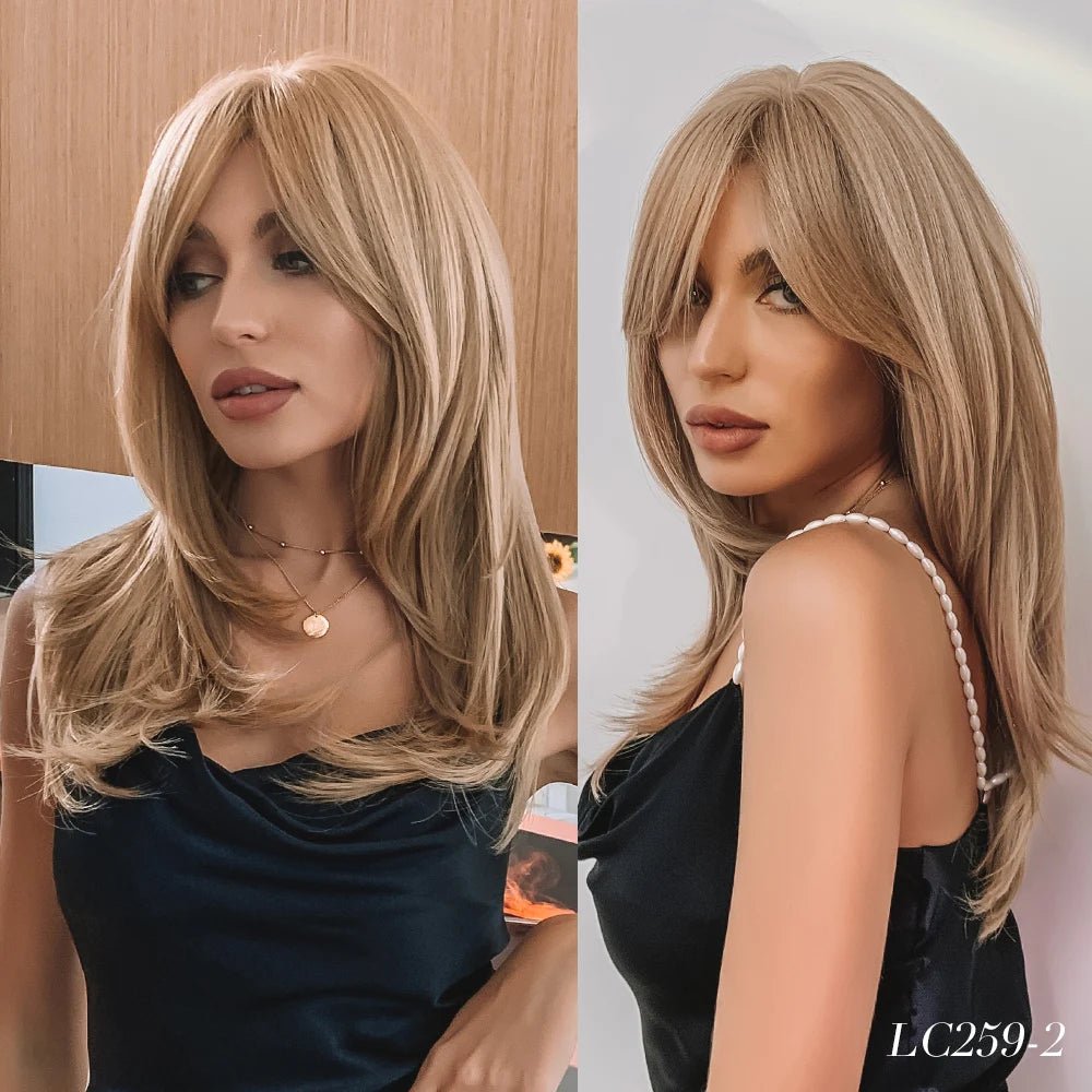 Layered Long Straight Wavy Wig with Bangs - HairNjoy