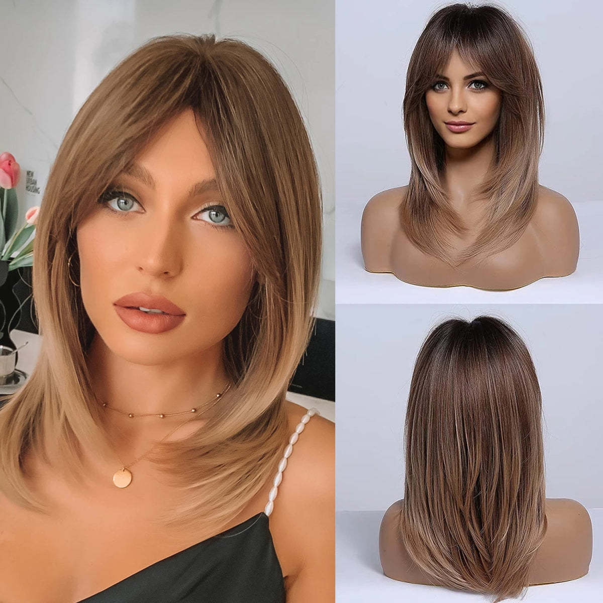 Layered Long Straight Wavy Wig with Bangs - HairNjoy