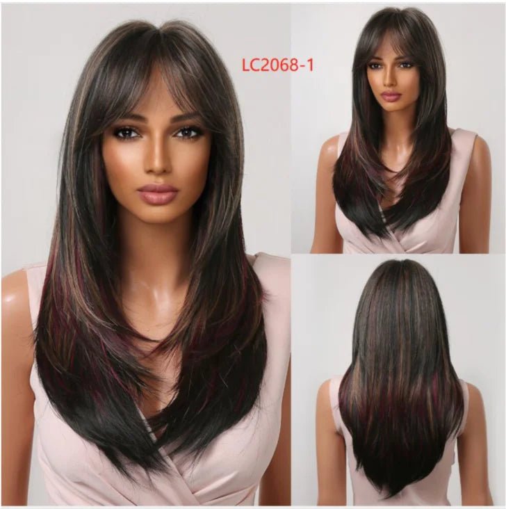 Layered Long Straight Wavy Wig with Bangs - HairNjoy