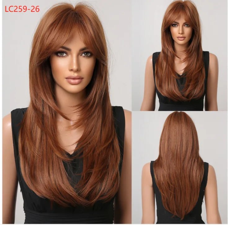Layered Long Straight Wavy Wig with Bangs - HairNjoy