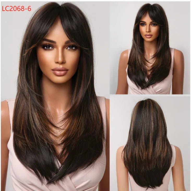 Layered Long Straight Wavy Wig with Bangs - HairNjoy