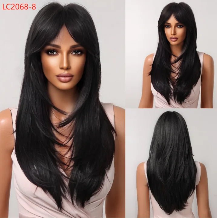 Layered Long Straight Wavy Wig with Bangs - HairNjoy