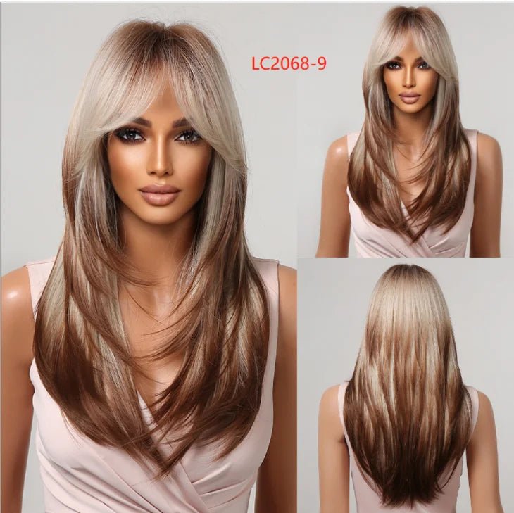 Layered Long Straight Wavy Wig with Bangs - HairNjoy