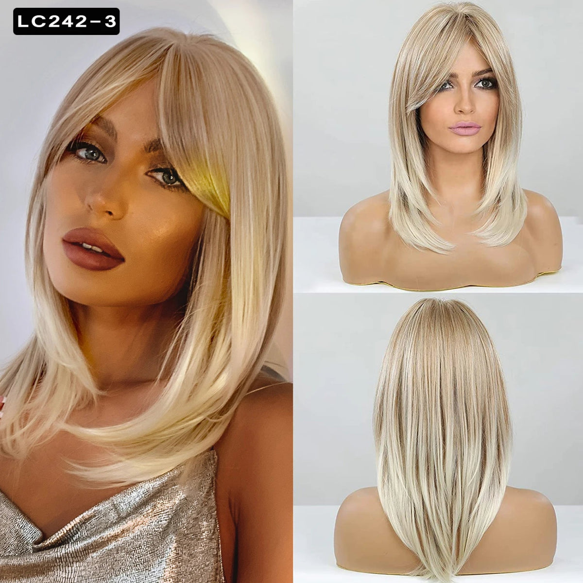 Layered Long Straight Wavy Wig with Bangs - HairNjoy
