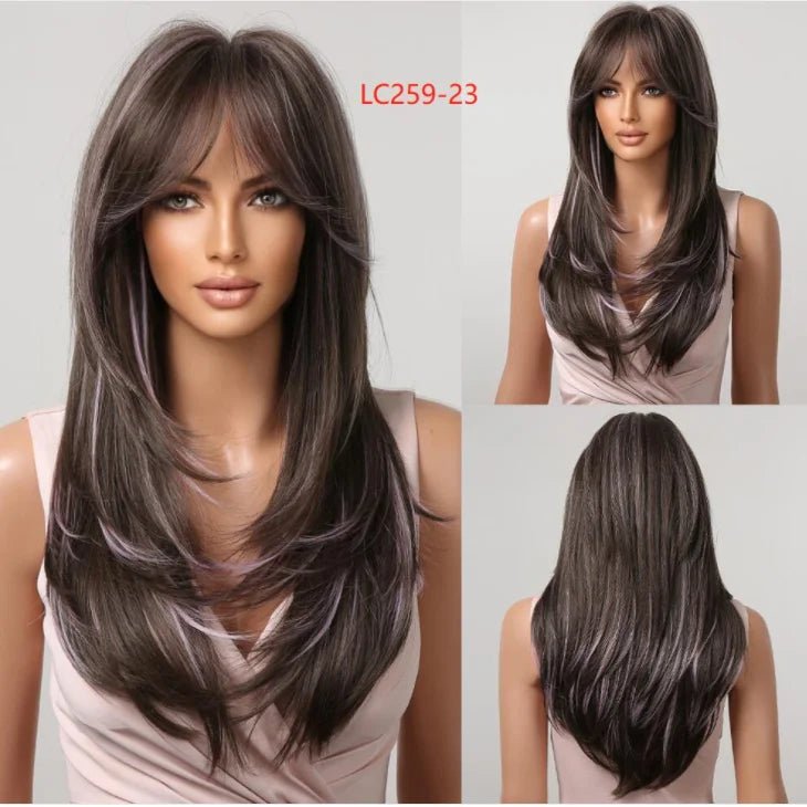 Layered Long Straight Wavy Wig with Bangs - HairNjoy