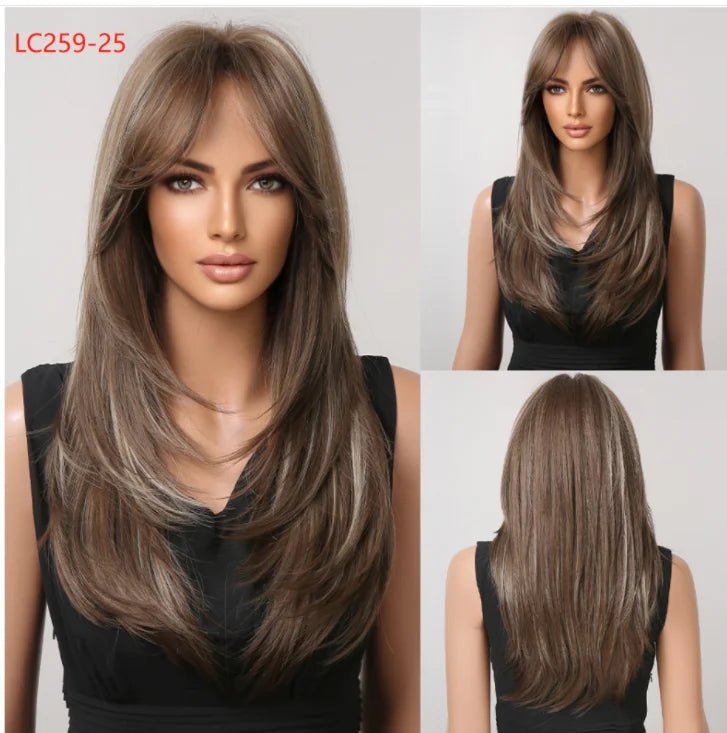 Layered Long Straight Wavy Wig with Bangs - HairNjoy