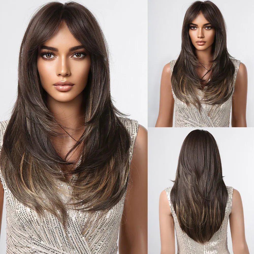 Layered Synthetic Natural Wig with Bangs - HairNjoy