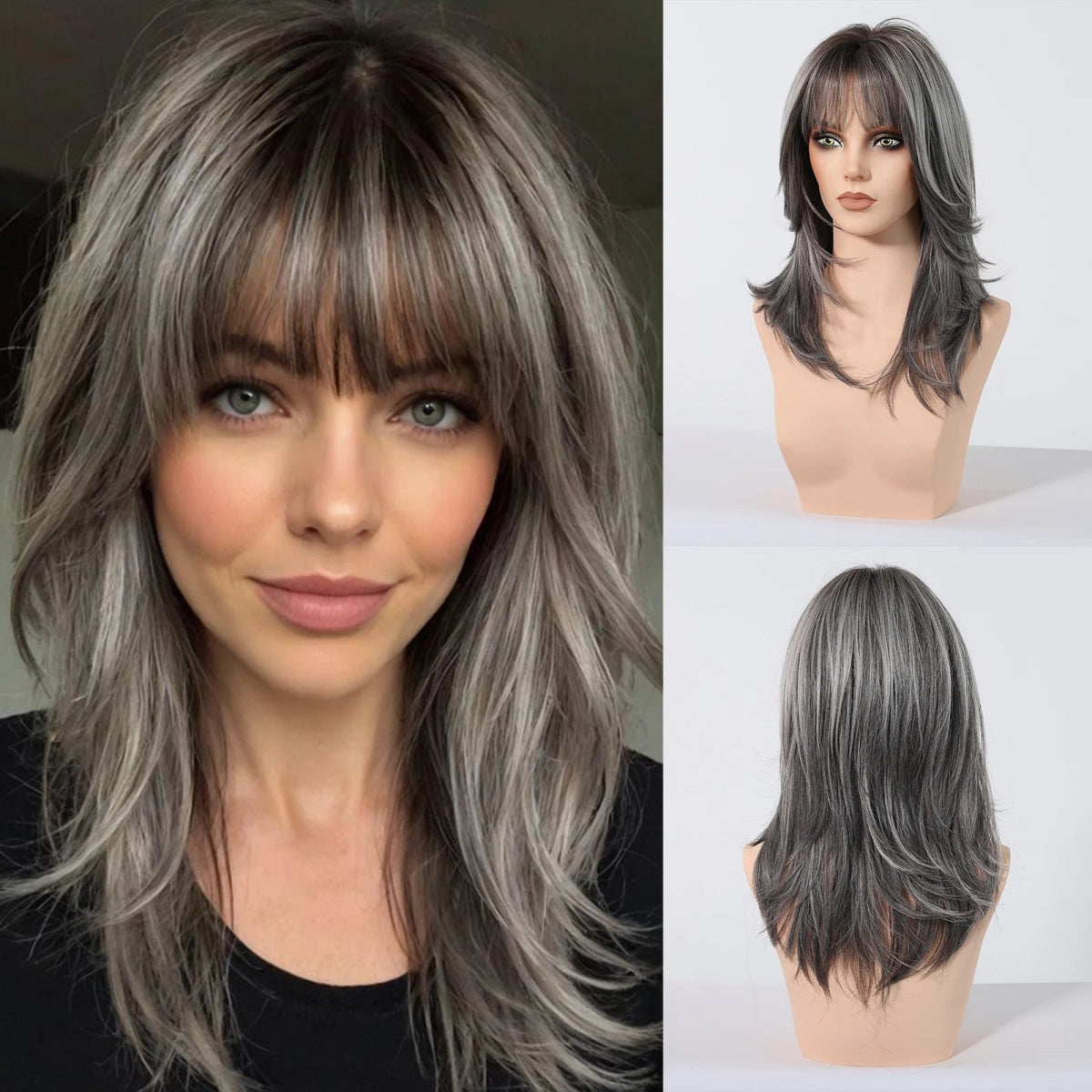 Layered Synthetic Natural Wig with Bangs - HairNjoy