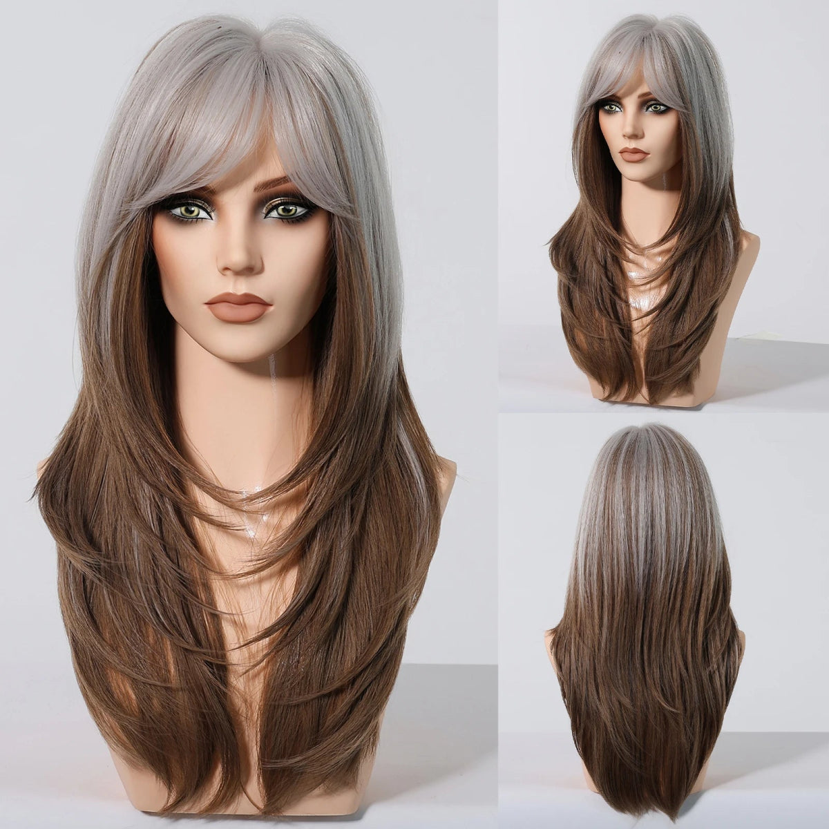 Layered Synthetic Natural Wig with Bangs - HairNjoy
