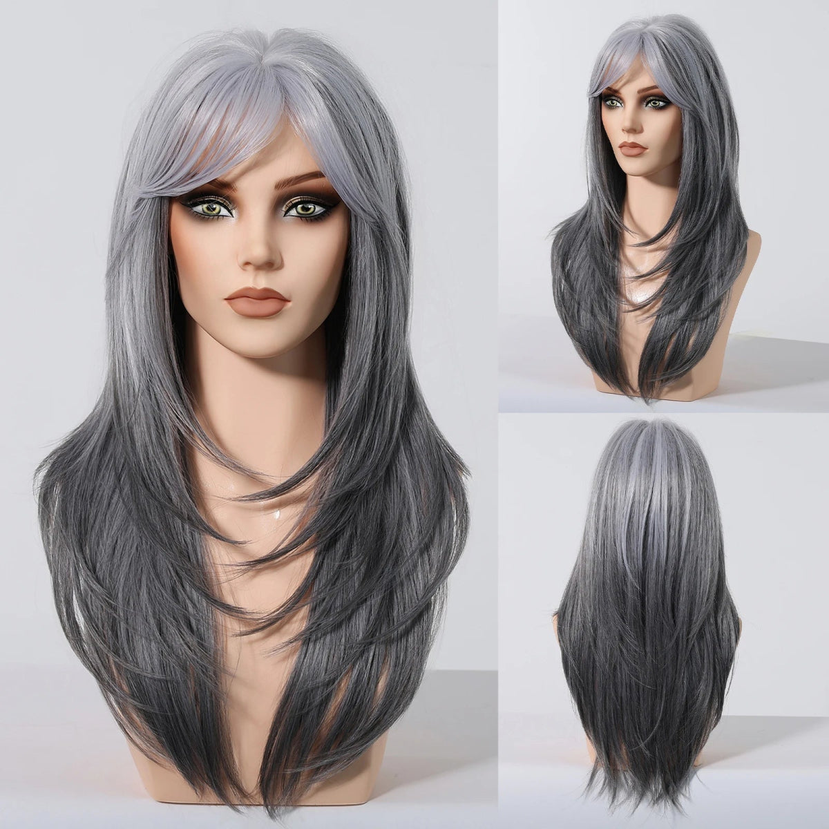 Layered Synthetic Natural Wig with Bangs - HairNjoy