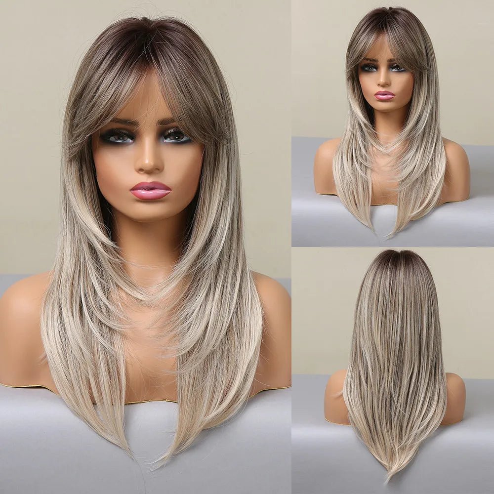 Layered Synthetic Natural Wig with Bangs - HairNjoy