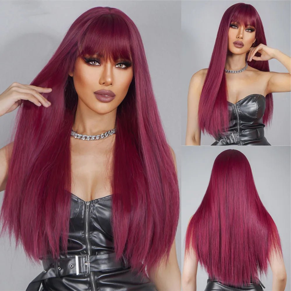 Light Brown Long Straight Wig with Bangs - HairNjoy