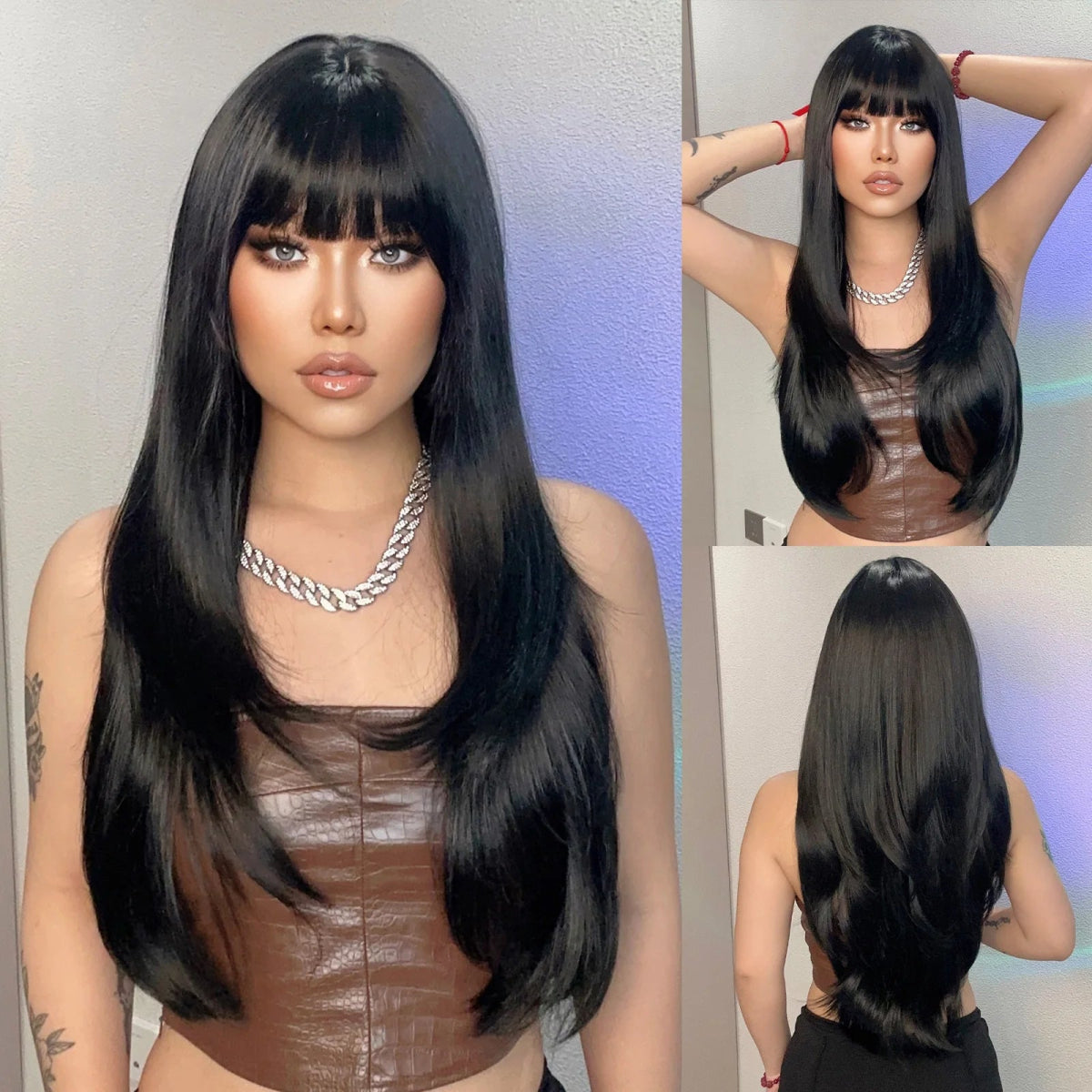 Light Brown Long Straight Wig with Bangs - HairNjoy