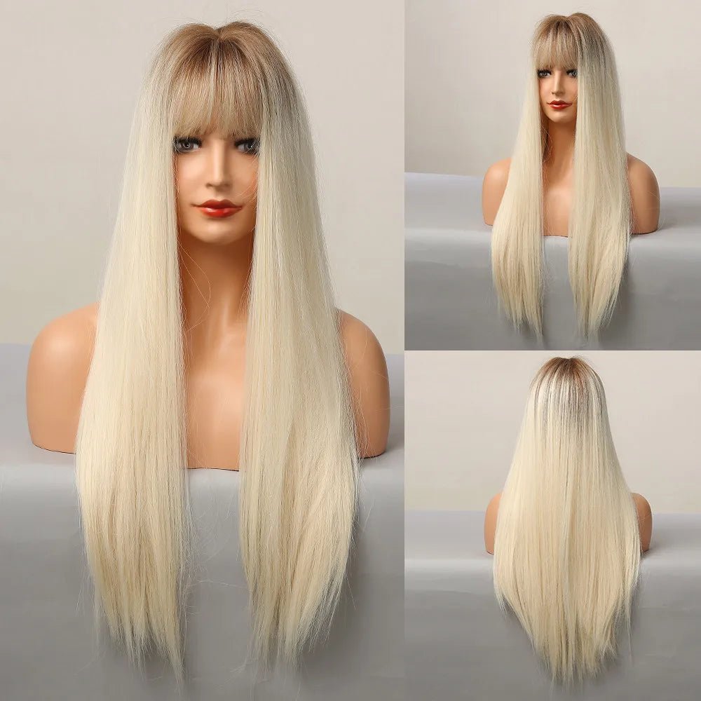 Light Brown Long Straight Wig with Bangs - HairNjoy
