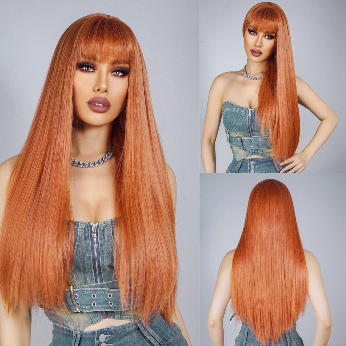 Light Brown Long Straight Wig with Bangs - HairNjoy