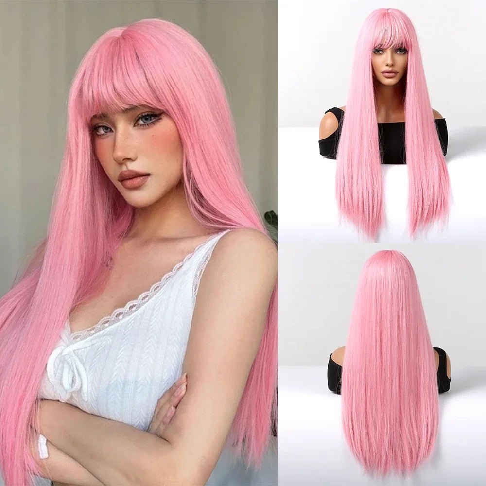 Light Brown Long Straight Wig with Bangs - HairNjoy