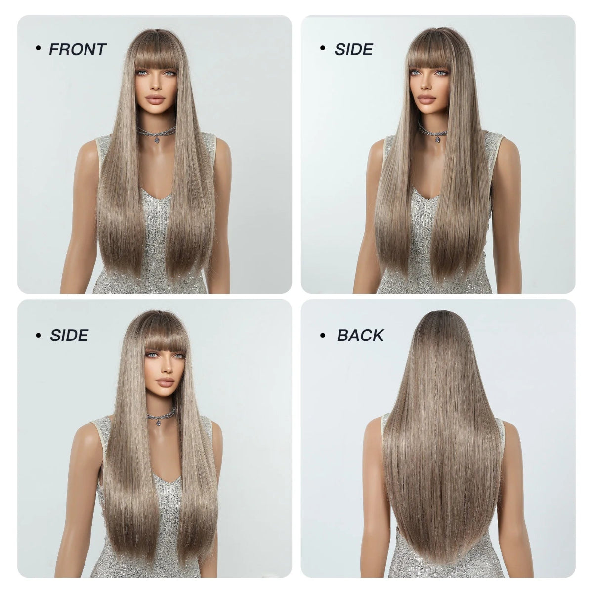 Light Brown Long Straight Wig with Bangs - HairNjoy