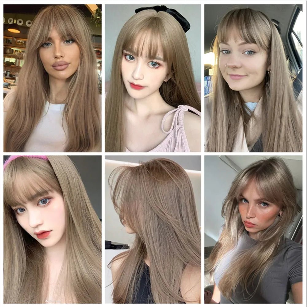 Light Brown Long Straight Wig with Bangs - HairNjoy