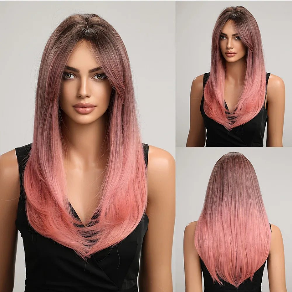 Light Brown Long Straight Wig with Bangs - HairNjoy