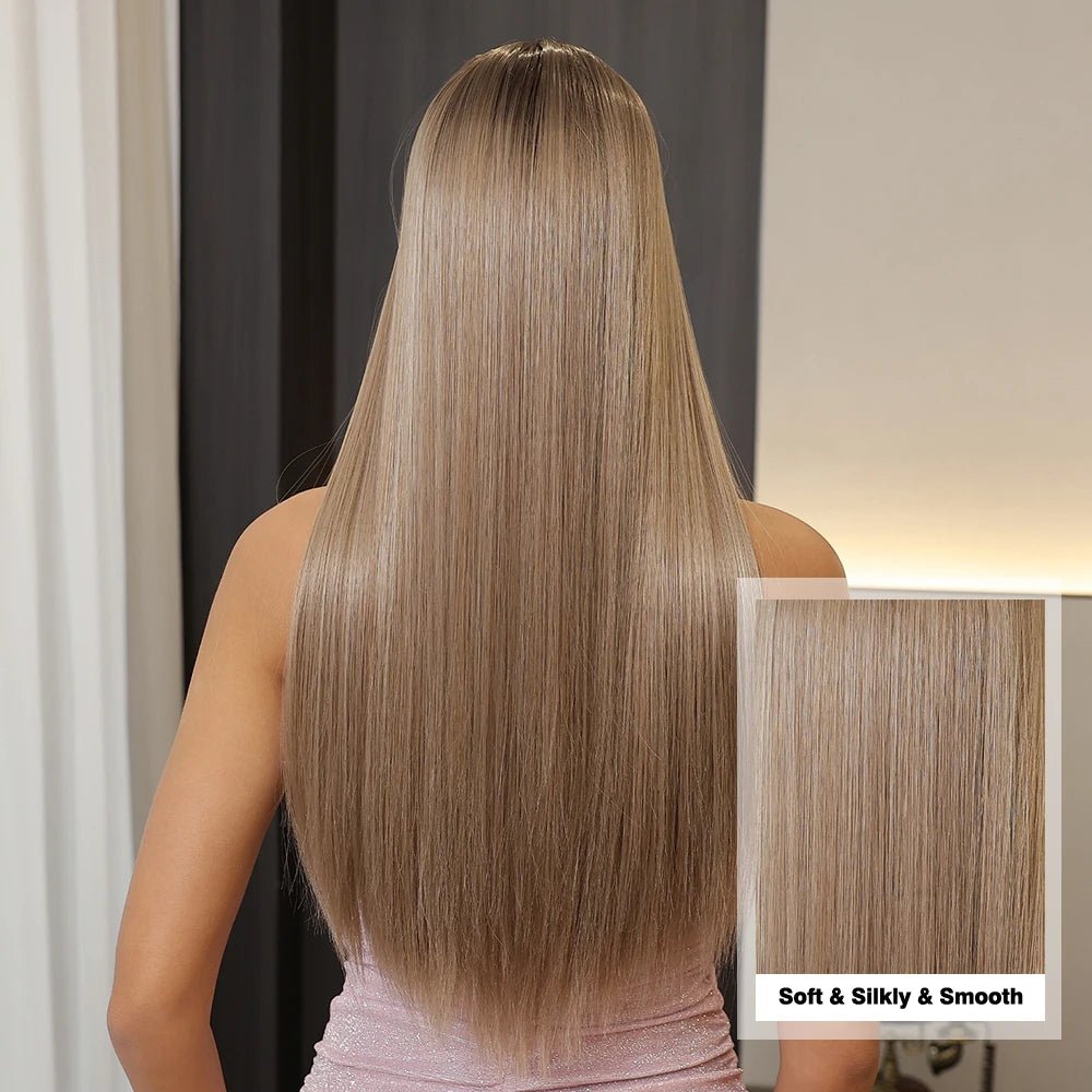 Light Brown Long Straight Wig with Bangs - HairNjoy