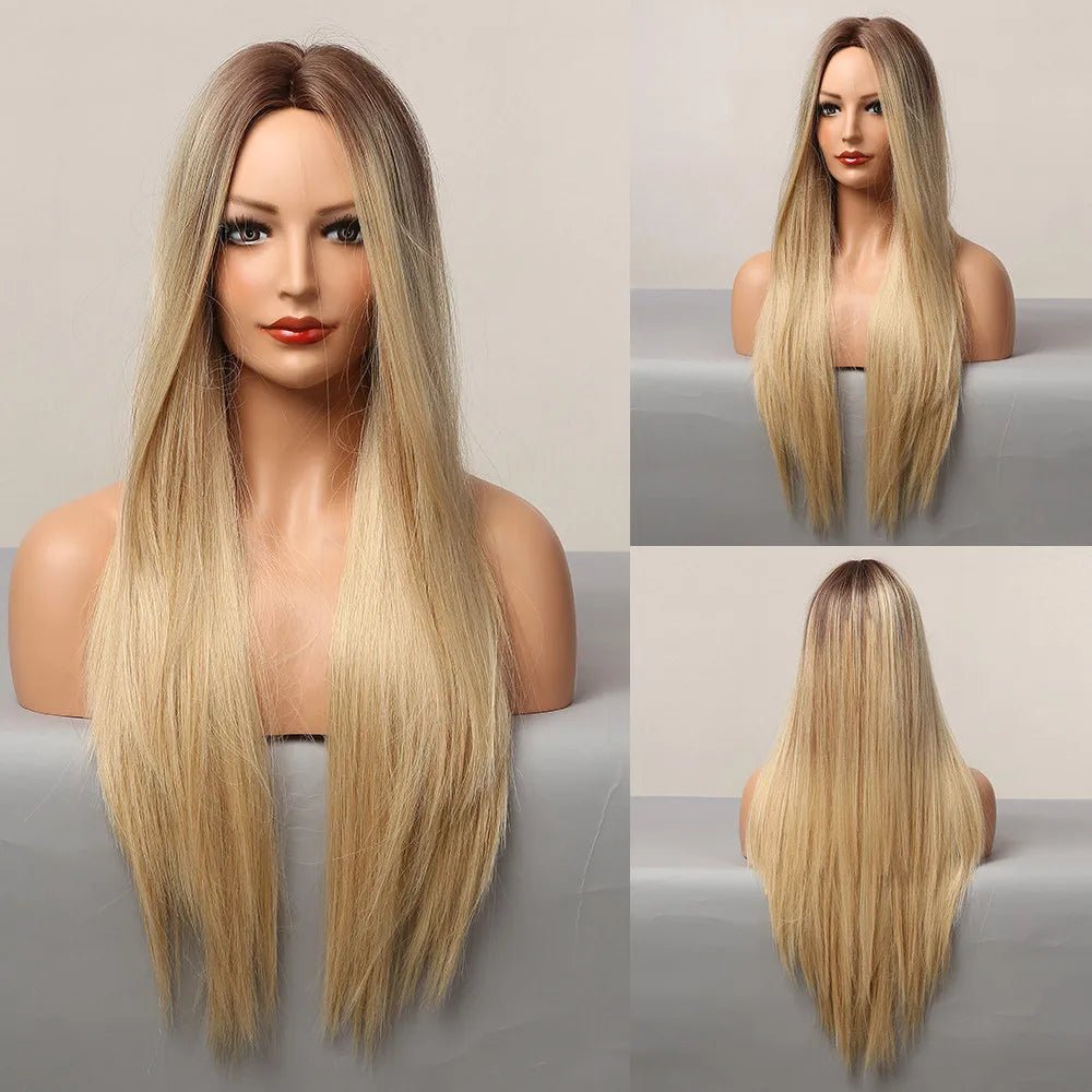 Light Brown Long Straight Wig with Bangs - HairNjoy