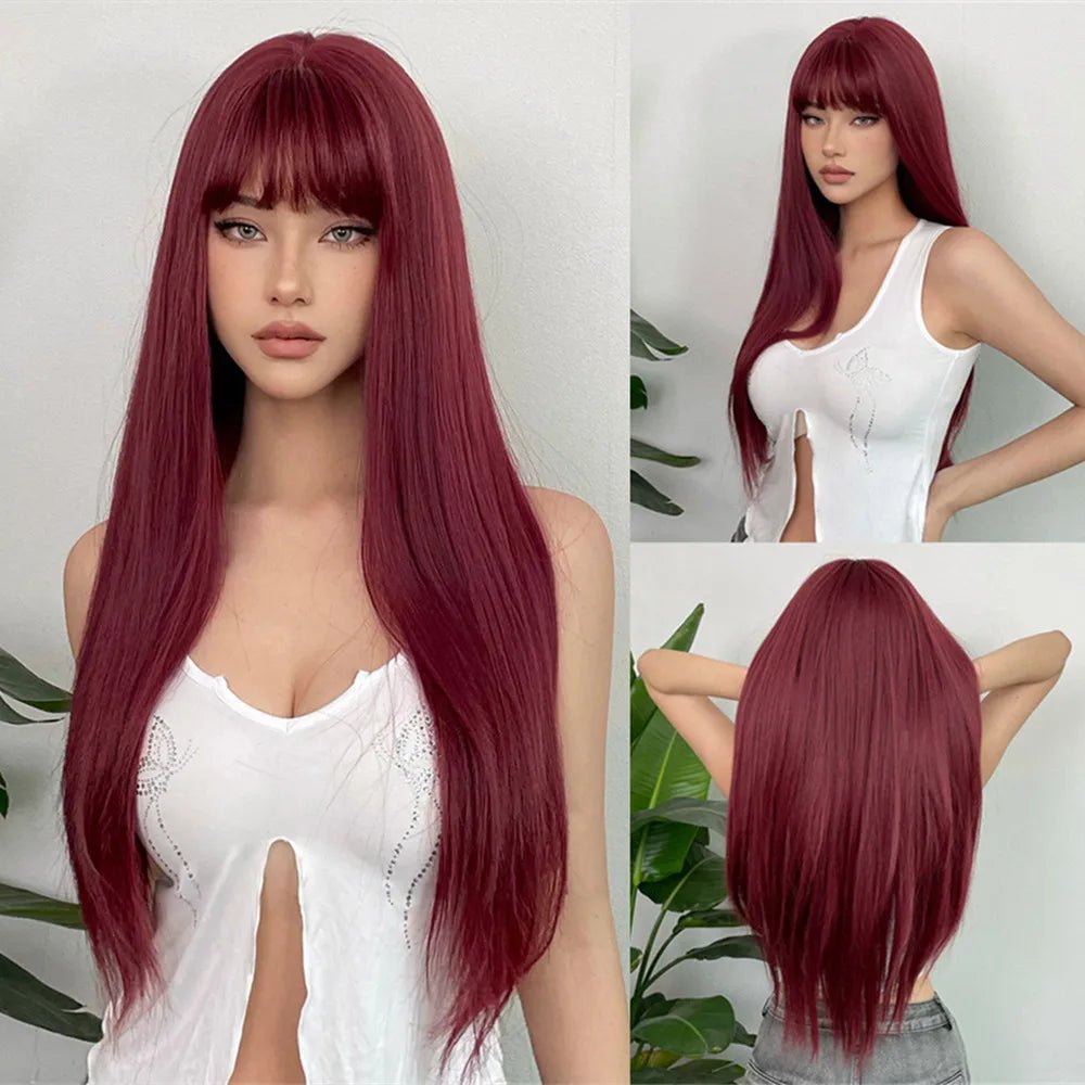 Light Brown Long Straight Wig with Bangs - HairNjoy