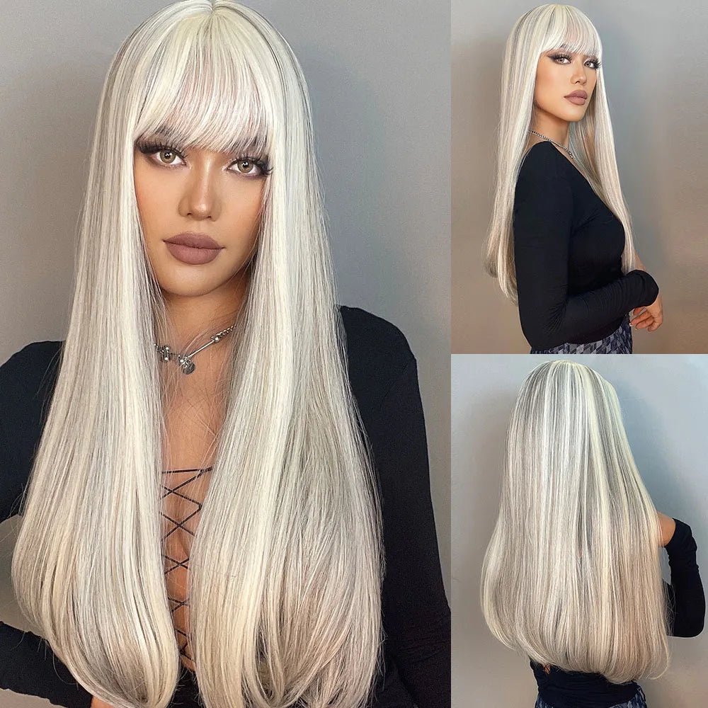 Light Brown Long Straight Wig with Bangs - HairNjoy