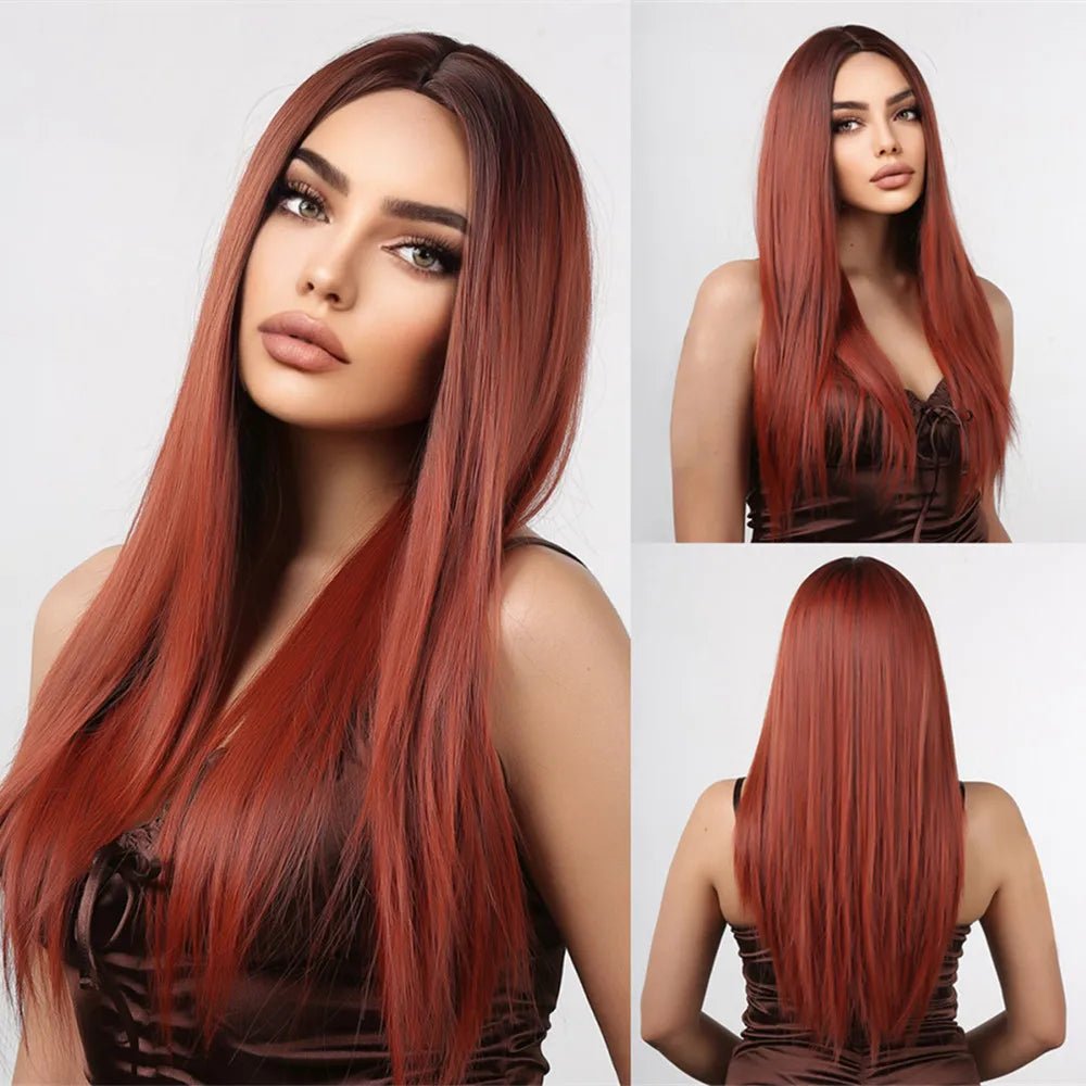 Light Brown Long Straight Wig with Bangs - HairNjoy