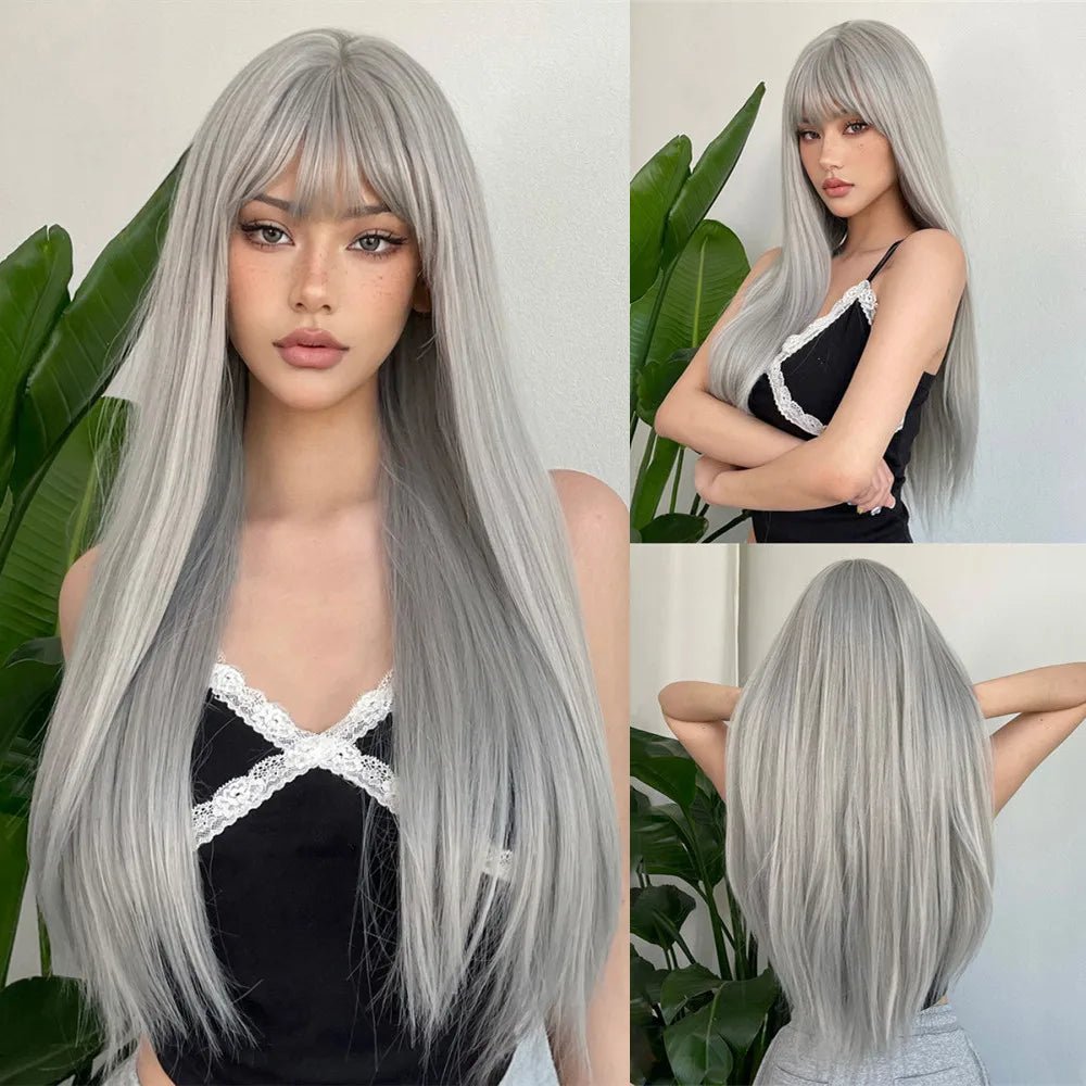 Light Brown Long Straight Wig with Bangs - HairNjoy