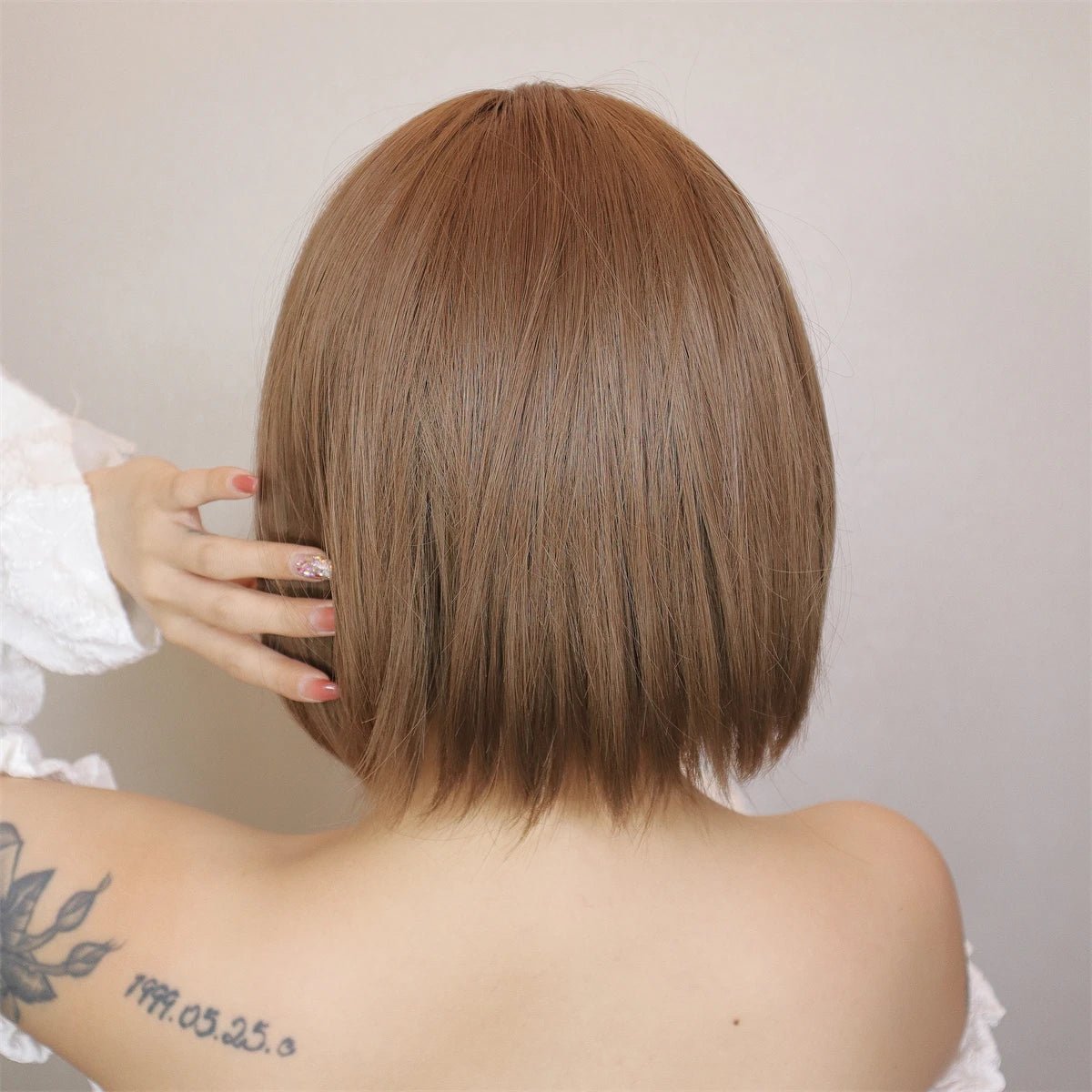 Light Brown Short Bob Cut with Bangs - HairNjoy