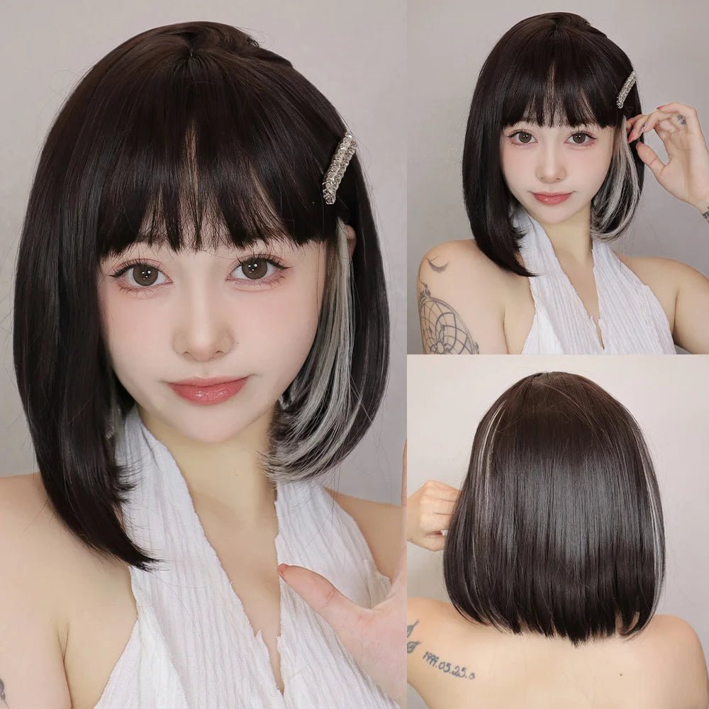 Light Brown Short Bob Cut with Bangs - HairNjoy