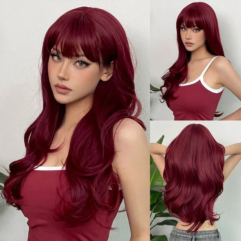 Light Pink Long Wavy Cosplay Wig with Bangs - HairNjoy