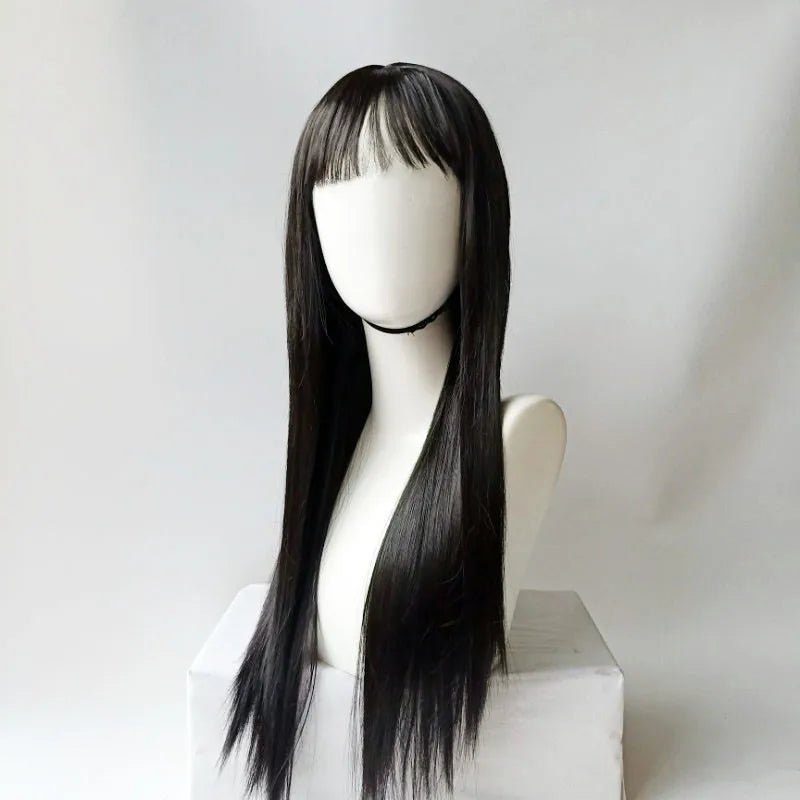 Long Black Straight Wig with Bangs - HairNjoy