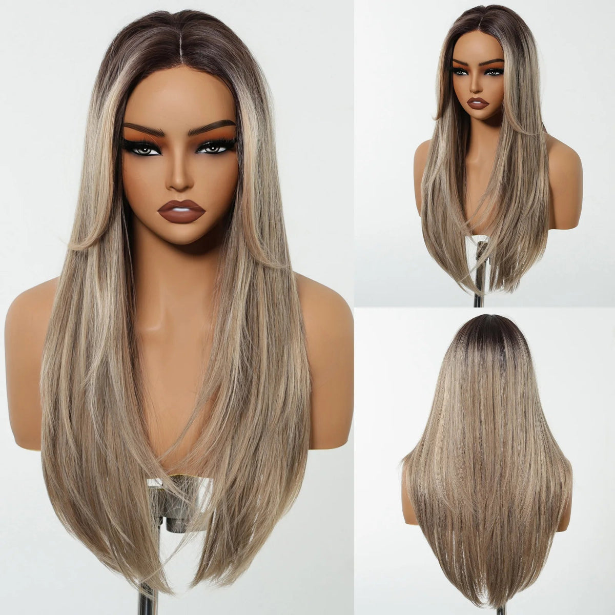 Long Brown White Lace Front Wig - HairNjoy