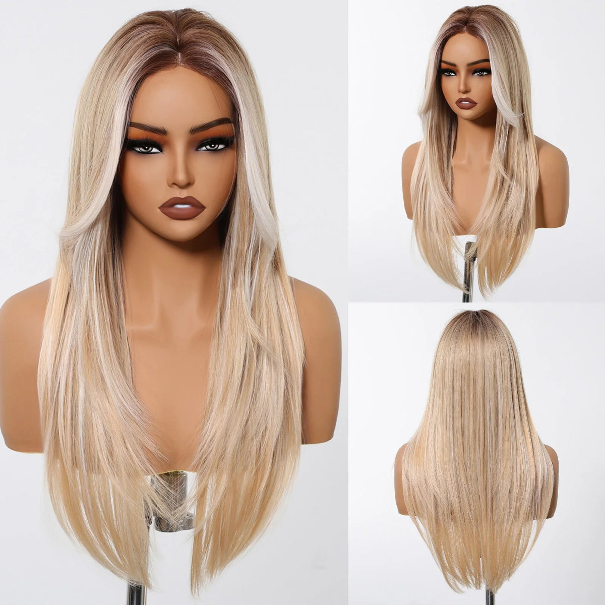 Long Brown White Lace Front Wig - HairNjoy