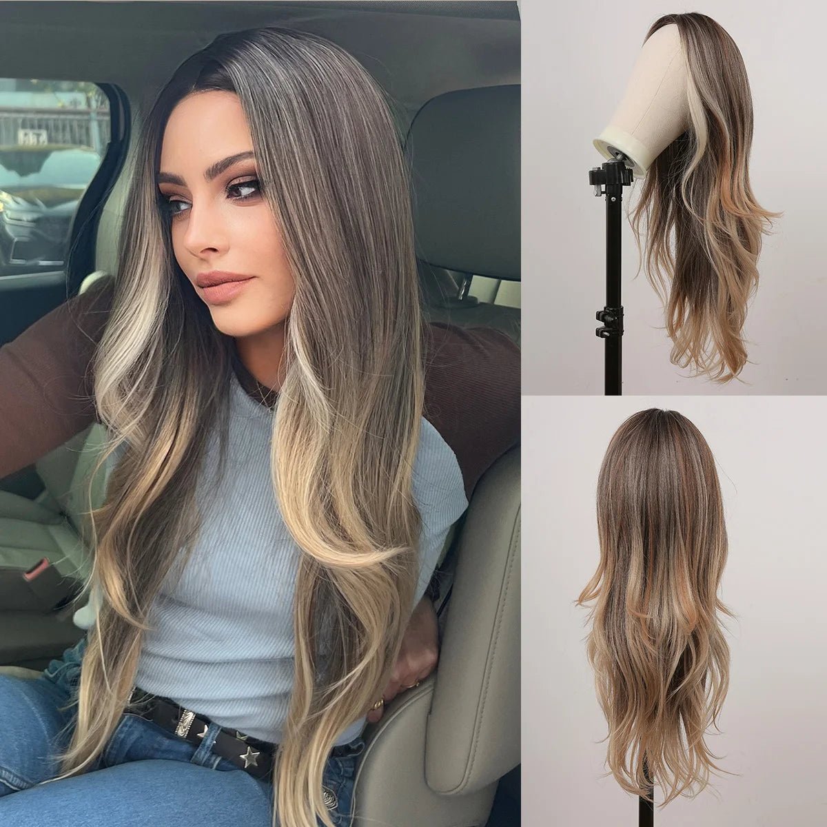 Long Brown White Lace Front Wig - HairNjoy