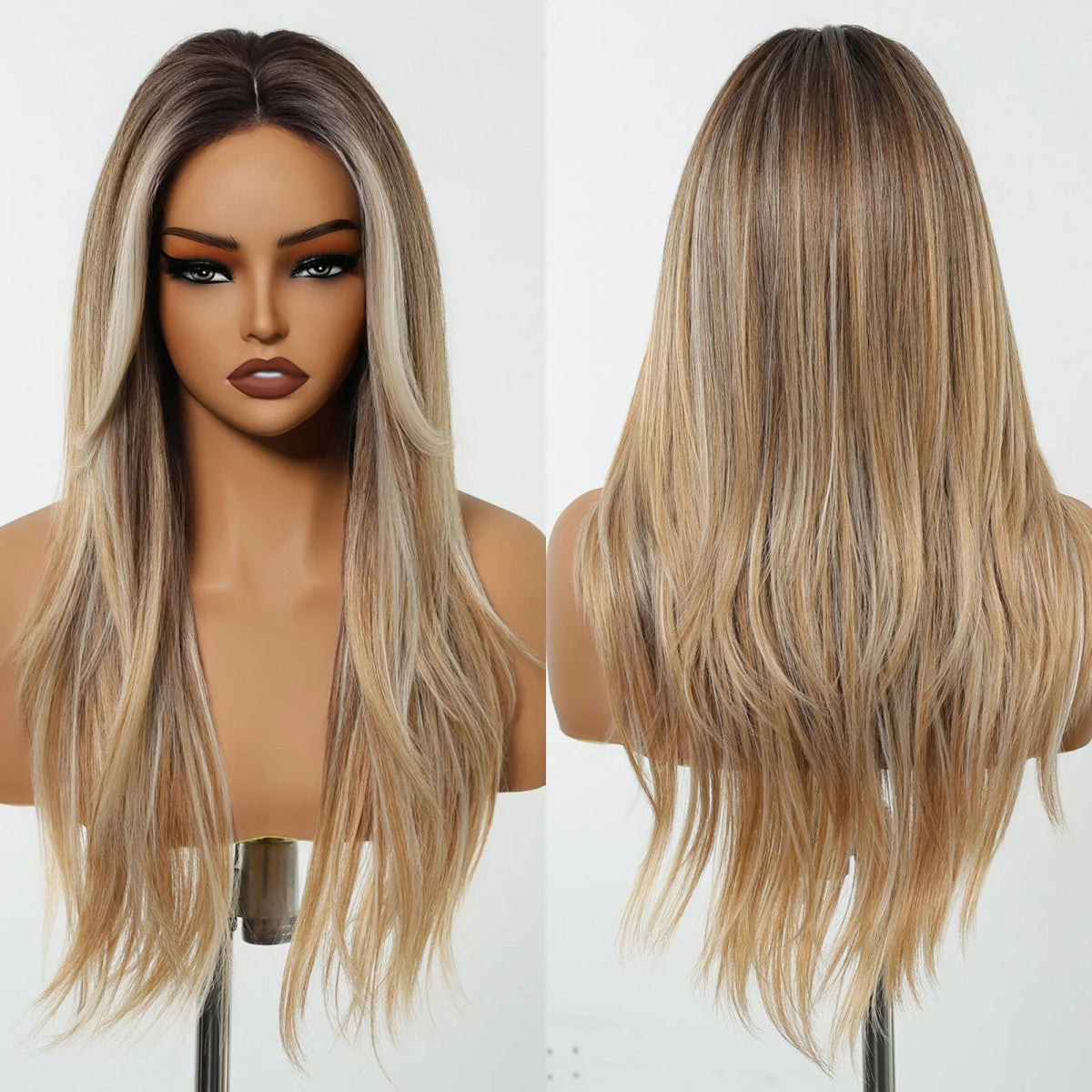 Long Brown White Lace Front Wig - HairNjoy