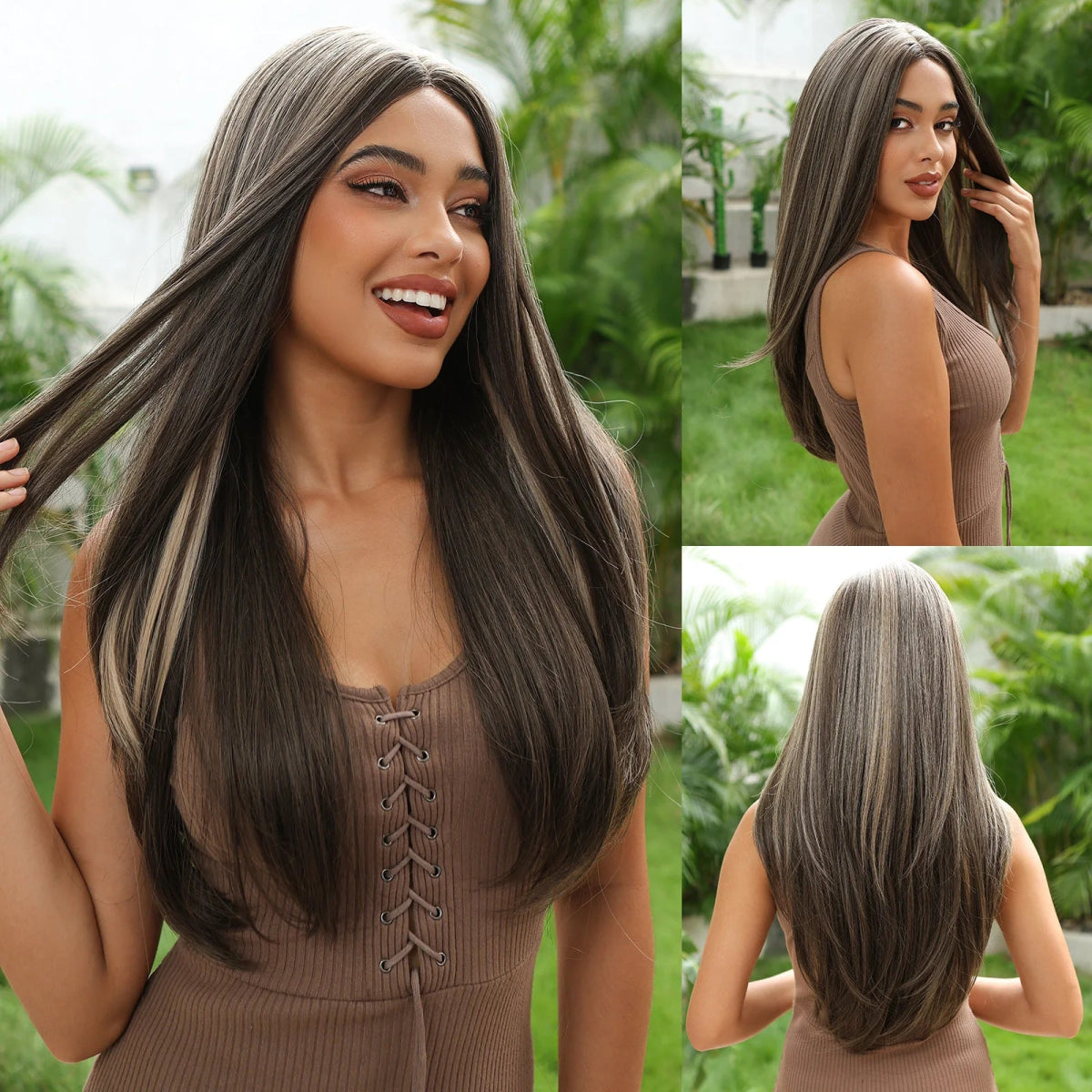 Long Brown White Lace Front Wig - HairNjoy