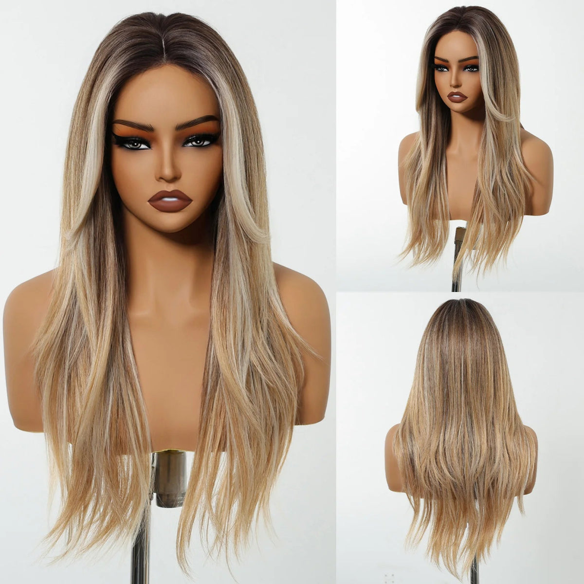 Long Brown White Lace Front Wig - HairNjoy
