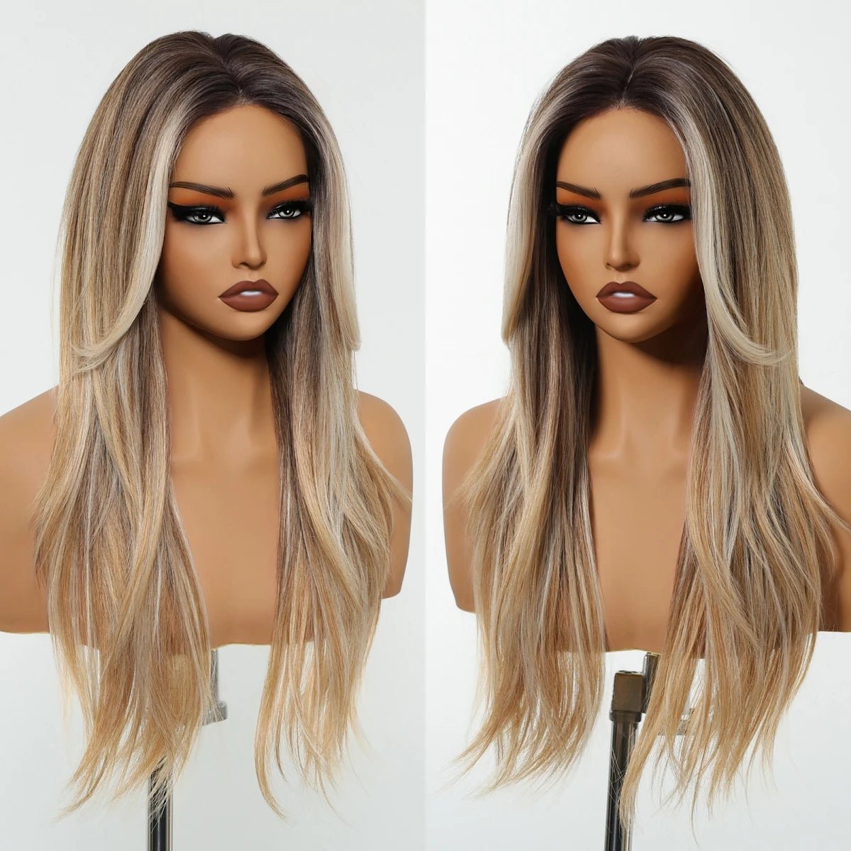 Long Brown White Lace Front Wig - HairNjoy