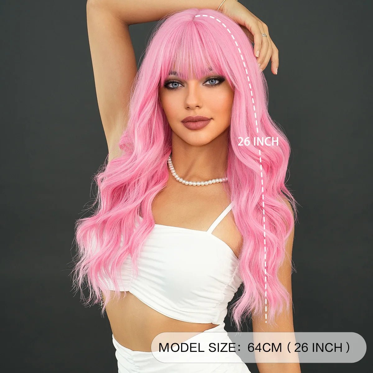 Long Curly Pink Red Wig with Middle Part - HairNjoy