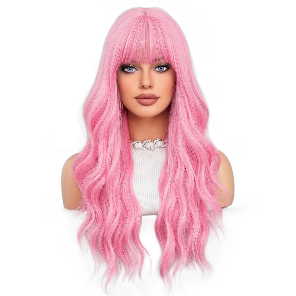 Long Curly Pink Red Wig with Middle Part - HairNjoy