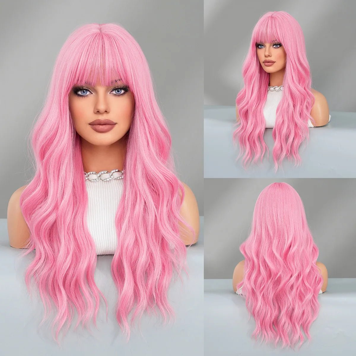 Long Curly Pink Red Wig with Middle Part - HairNjoy