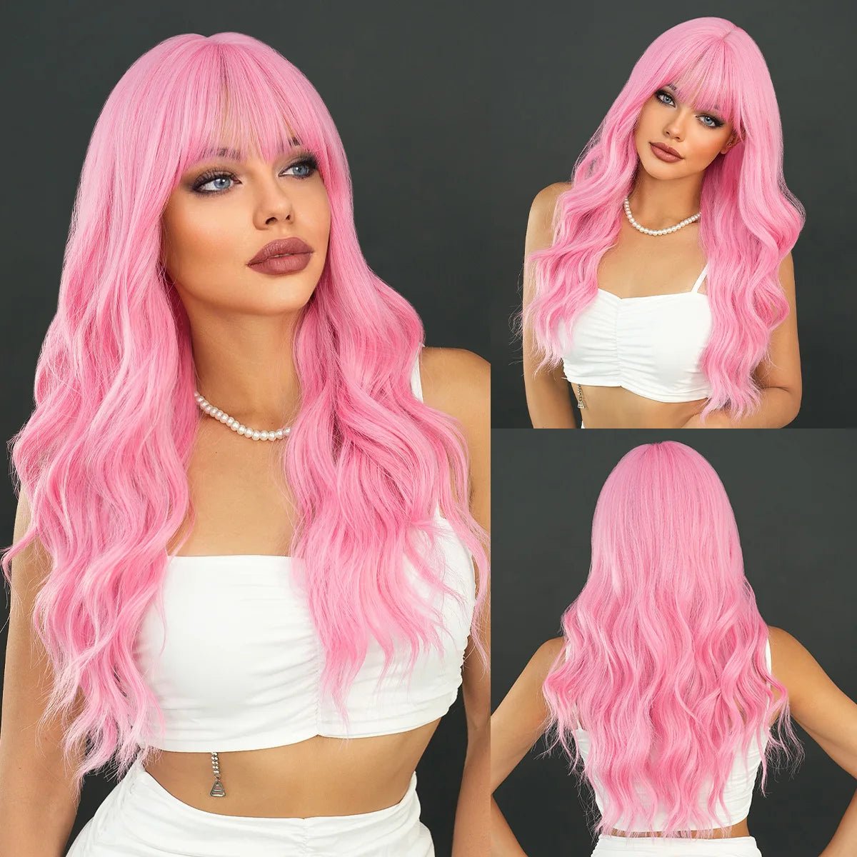 Long Curly Pink Red Wig with Middle Part - HairNjoy