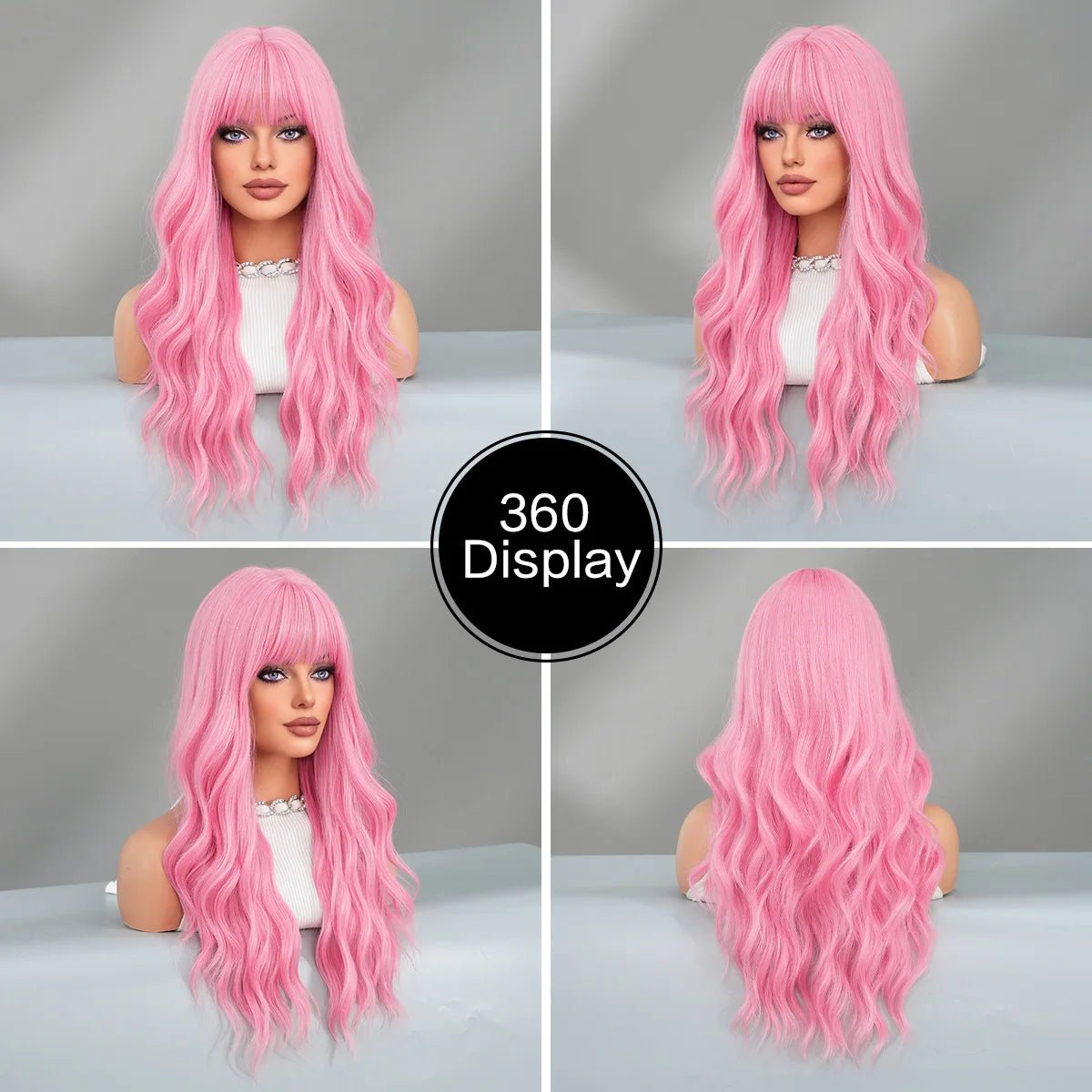 Long Curly Pink Red Wig with Middle Part - HairNjoy